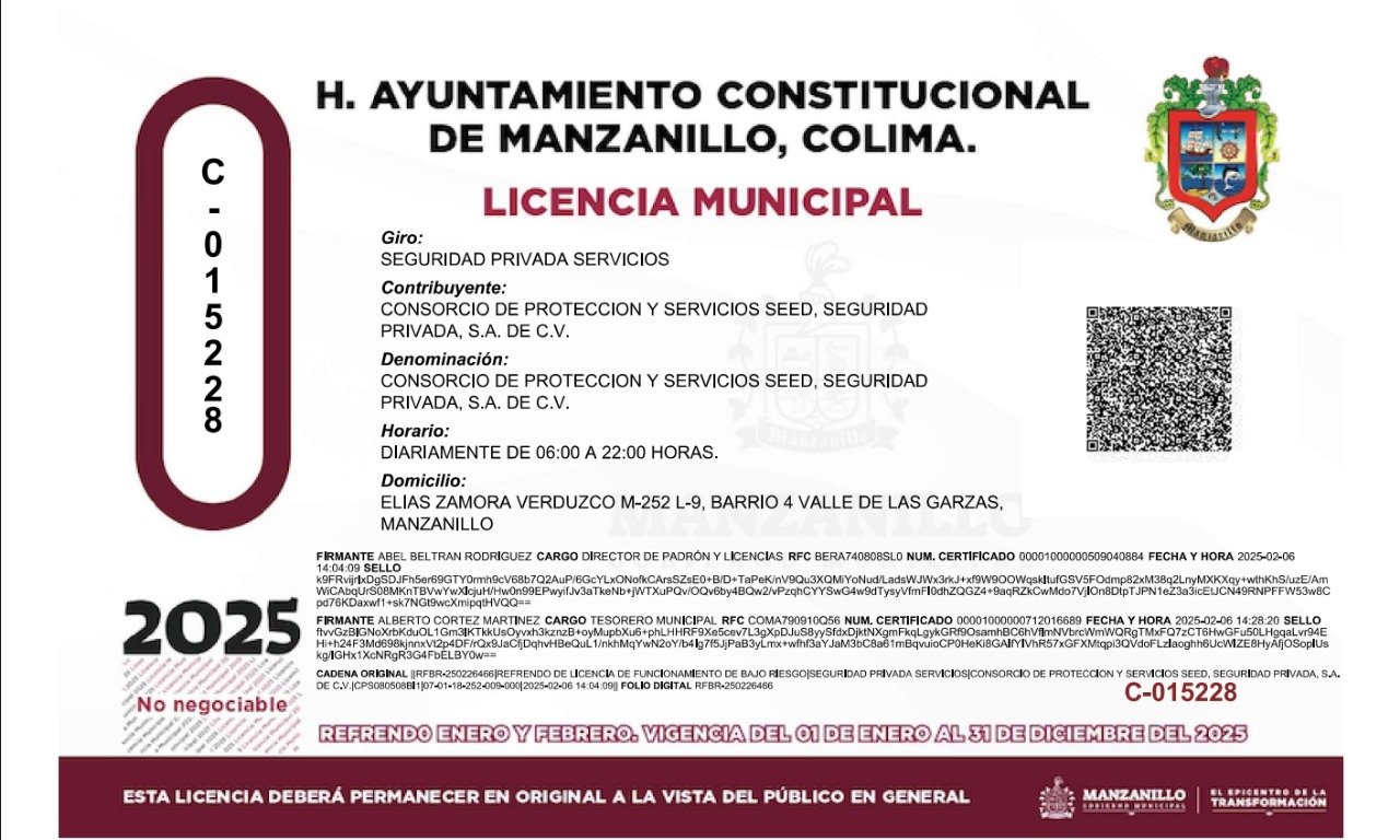 Licencia municipal Manzanillo